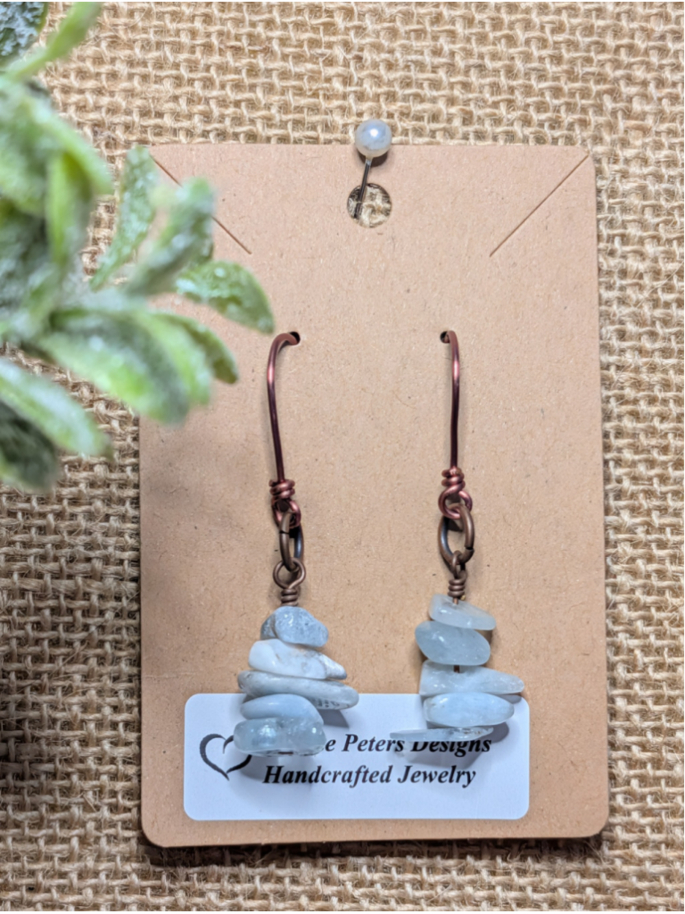 Handcrafted Boho Stacked Aquamarine Copper Wrapped Wire Drop Gemstone Earrings